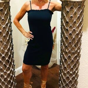 Chaser Black Ribbed Stretch Dress (with Cute Ruffle Top of Bodice)